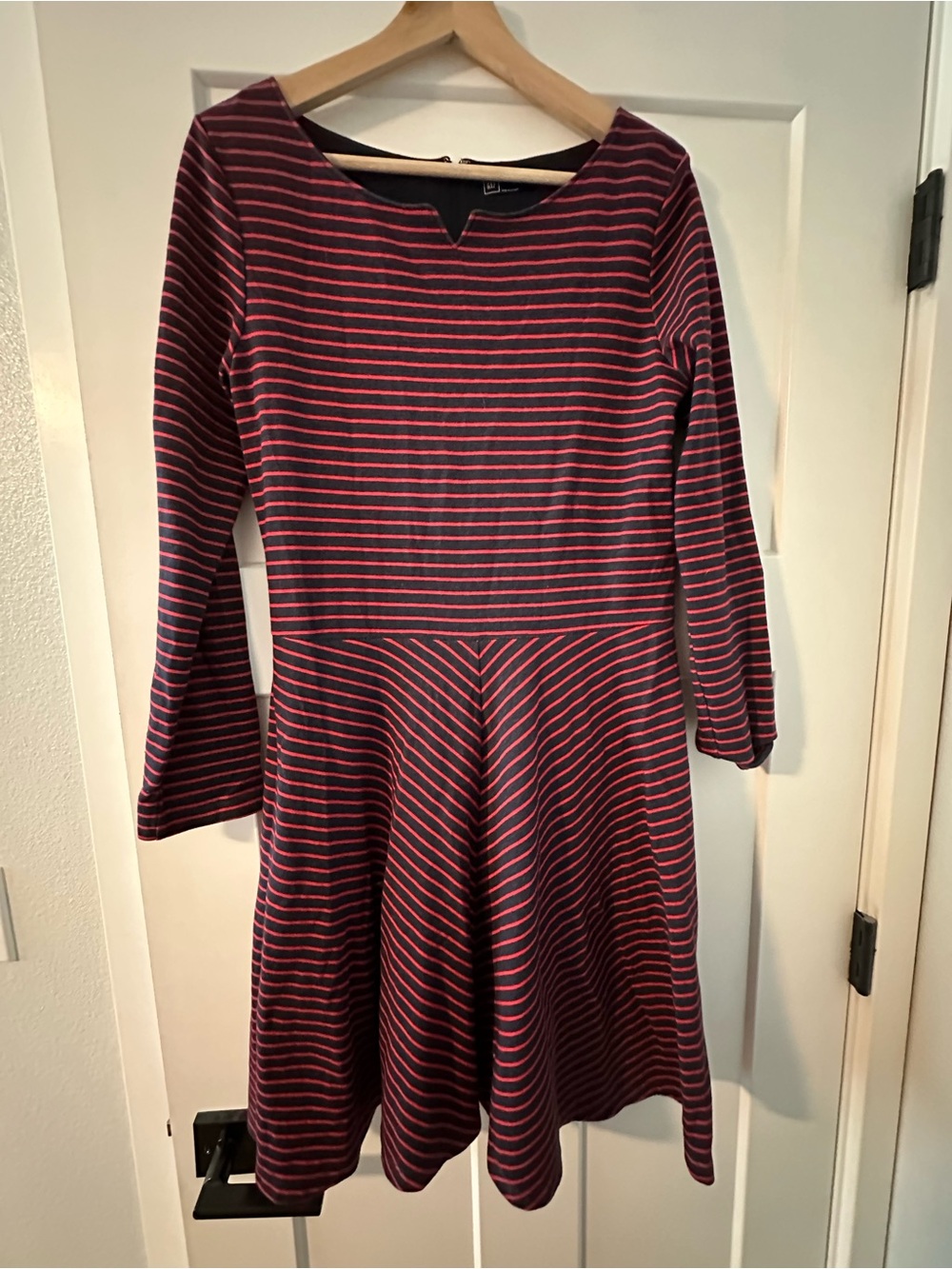 GAP navy and red Striped Long Sleeve Fit-and-Flare Dress